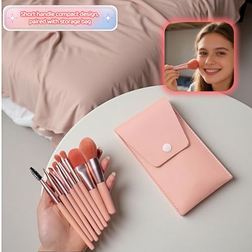 8-Piece Makeup Brush Set - Vegan Travel Brushes with Portable Case for Foundation, Blush, Eyeshadow - Soft Synthetic Kabuki Brushes Perfect for Beginners & Sensitive Skin (Pink) - color: Pink