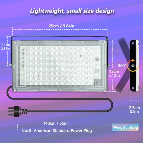 100W LED Black Light, Powerful UV Spotlight, IP66, 395nm UV Lamp for Christmas, Halloween Glow Party (1 Pack) - size: 100W-1P