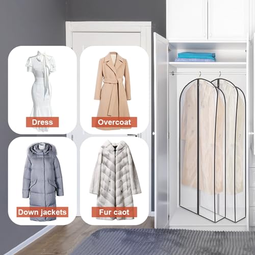 Zilink Fur Coat Storage Bags Dress Bags for Gowns Long 60 in, 2 Pack | 7 in Gussted, Wrinkle Free, Breathable, Dust Covers for Hanging Clothes for Leather Jacket Fur Coat Puffy Dress Storage - size: 60"-2pcs