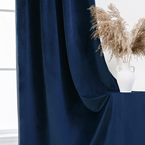 PLEASANT BOULEVARD Dark Blue Velvet Curtains 108 inch Long Heavyweight Blackout Curtains Rod Pocket Thermal Insulated Darkening Window Drapes for Bedroom Living Room, W52 x L108, 2 Panels - color: Dark Blue, size: 52"W x 108"L (Pack of 2)