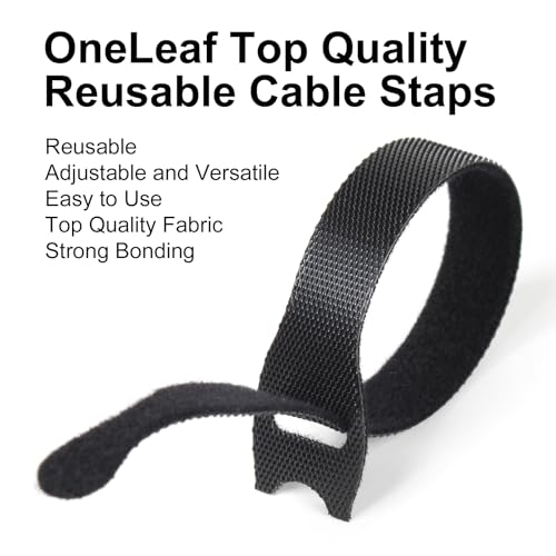 OneLeaf Cable Ties Reusable, 8 Inch Black Cord Management Straps - size: 8in-110pcs