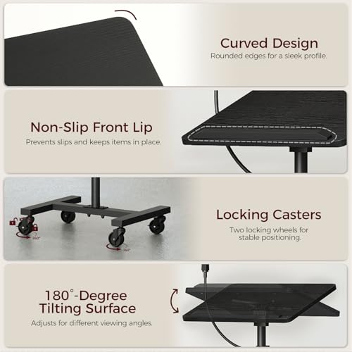 MAHANCRIS Podium Stand with Microphone Stand, Standing Desk and Laptop Desk with Storage Tray, 28.9-42.7 Inch Adjustable Height Portable Lectern for Classroom, Conference Room, Black LPBK4001 - color: Black