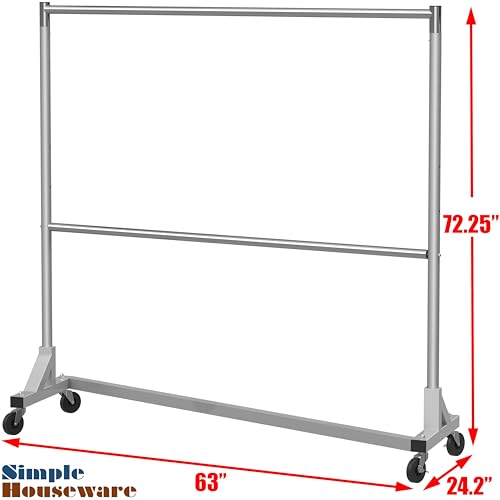 Simple Houseware Commercial Grade Z-Base Double Rod Garment Rack, Silver