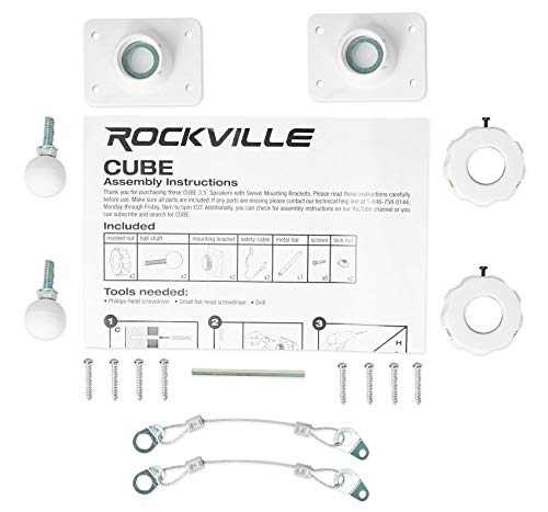 Rockville Pair Cube White 3.5" 30W RMS Home Theater Wall Speakers, 8 Ohm, 360-Degree Swivel Brackets, 2-Way Audio, Compact Design, for Home Theater and Surround Sound - color: White
