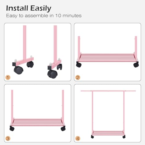 MISSLO Small Garment Racks for Hanging Clothes Rack Mini Kids Clothing Rack Rolling Dress up Storage for Toddler, Baby, Little Girl, Children, Adult(Pink) - color: Pink