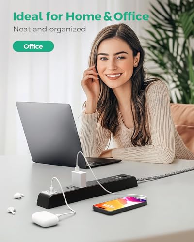 2 Pack 12FT Long Power Strip Surge Protector with 6 Outlets 4 USB Ports - size: 12 FT, style: Braided Cord