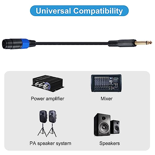 6.35mm Male TS Plug to Speakon Female Speaker Cord (50cm) | Speakon to 1/4" Mono Speaker Cable, Female Speak-on Jack to 6.35mm TS Plug for DJ/PA Speaker Cord (6.35mm Straight)