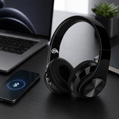 Gaming Headphones, Wireless Bluetooth Over-Ear, Black with Color Accents, Built-in Mic, HiFi Stereo Sound, Foldable Design-Gaming Headset (Black) - color: Black