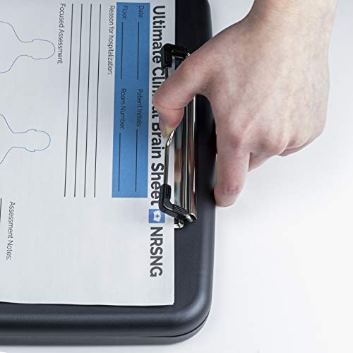 Officemate Slim Clipboard Storage Box, 14.5 x 10-Inches Letter Size Document Organizer, Low-Profile Metal Clip, Separate Pen and Pencil Compartment, Charcoal - size: Pack of 1