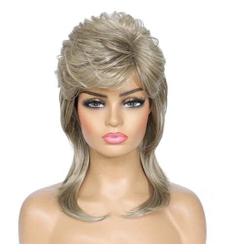 Airhostess 80s Retro Layered Mullet Wig for Women, Pre-Styled Synthetic Wig, Natural Texture for Halloween Cosplay 80s Themed Party (Blonde) - color: 2057-Blonde