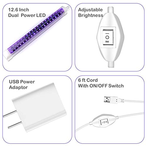 LED Black Light, 10W USB Compatible UV LED Blacklight Tube for Blacklight Bulb Replacement, Glow in the Dark, Halloween, Posters, Blacklight Parties, Fluorescent Glow