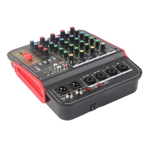 Jeanoko Audio Mixer Sound Mixing Console,Professional Mixing Console, 4 Channel Audio Mixer Controller USB Input 3 Band EQ Metal for Party KTV for Professional and Beginners