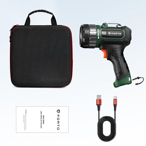 FORTO Compact Rechargeable Spotlight with Adjustable Focus, Handheld Spot Light with Stand, 2700ft Range, 3 Light Modes and LED Spot Lights Outdoor for Boating Hunting Camping Hiking - color: Green