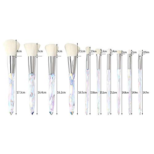 Makeup Brushes Crystal Handle Set, Tenmon 10 PCS Crystal Transparent Handle Kabuki Powder Foundation Brush Concealer Eye Shadow Eyeliner Eyebrow Brush (White) - color: White