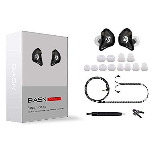 BASN Bsinger BC100 in Ear Monitor Headphones Universal Fit Noise Isolating IEM Earphones for Musicians Singers Studio Audiophiles (Black) - color: Black