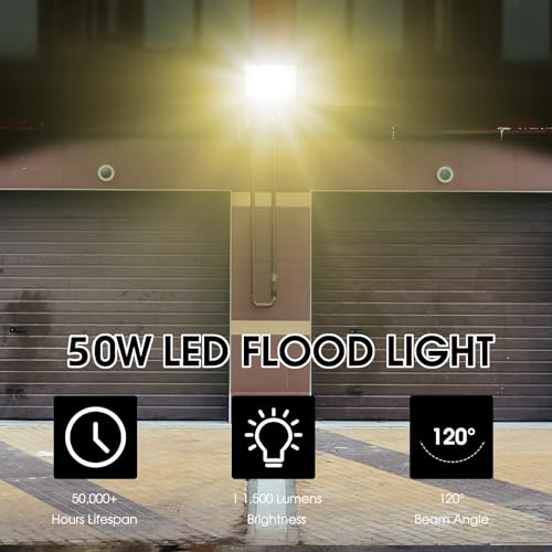 YANYCN 2 Pack 50W Warm White Led Flood Lights Outdoor,3000K Super Bright 7500LM Security Lights with Plug,Exterior IP66 Waterproof FloodLight for Basketball Court, Yard, Garden, Playground - color: 3000K 50W led flood light 2 pack