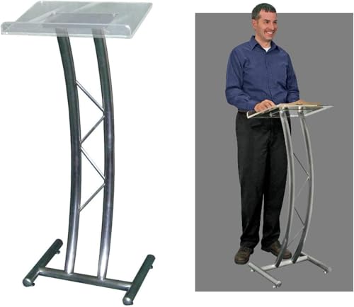 Kingdom Curved Metal Lectern with Acrylic Top Stainless Steel Lectern Body and Clear Acrylic Top - Striking and Elegant for All Spaces - size: Design 17