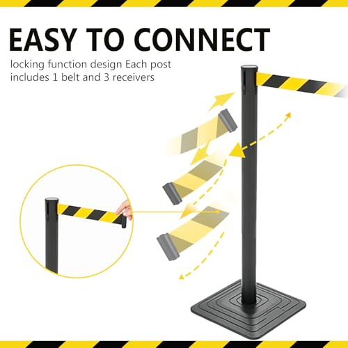4 Pack Crowd Control Stanchions with 10FT Retractable Belt, 41" Black Queue Barriers with Heavy Rubber Base, Stable Stanchion Posts for Hotel, Airport, Bank, Store, Event(Yellow Black Stripe) - color: YELLOW BLACK STRIPE BELT