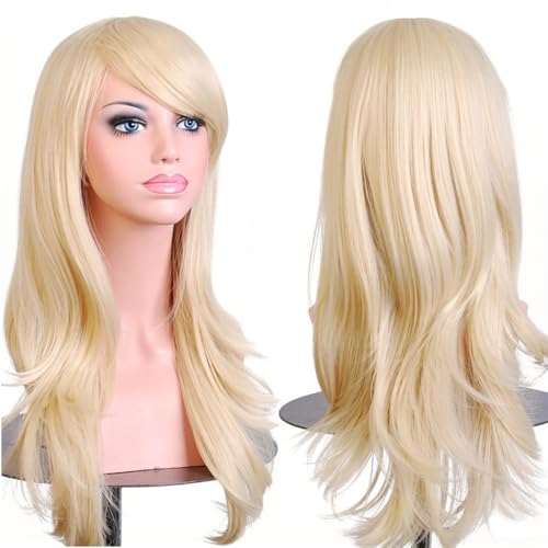 PORSMEER 70 cm/28 inches Charming Long Wavy Full Hair Wig Anime Cosplay Halloween Costume Party Heat Resistant Synthetic Wigs for Women Girls (Light Blonde) - color: Light Blonde