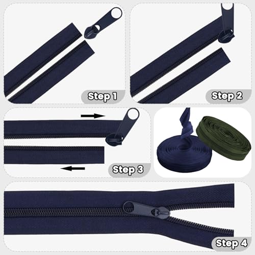 DOITEM The Yards 10 Yards Bulk Zipper - (#5) Zippers, Nylon Coil with 20PCS Sliders for DIY Sewing Bags - color: Army Green and Navy Blue