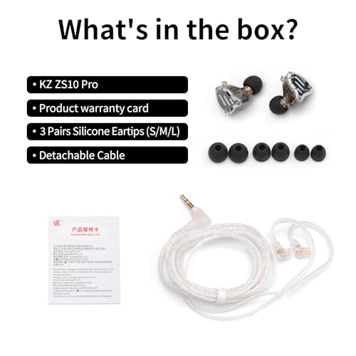 KZ ZS10 Pro Gaming Earbuds, 4BA 1DD Gaming Wired Earbuds with Mic, IEM Headphone Multi Driver HiFi Monitor Headphones, KZ in Ear Earphoner with 2PIN IEM Cable, All in One Button (Black with Mic) - color: Black, size: With Microphone