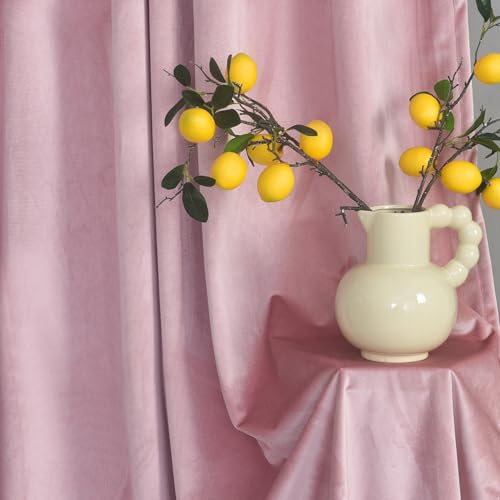 Roslynwood Velvet Blush Pink Curtain 63 inches Long - Curtains Block Light Thermal Insulated Rod Pocket Window Drapes Panels for Bedroom/Living Room, W52 X L63 inch, 2 Panels - color: Blush, size: 52"W x 63"L (Pack of 2)