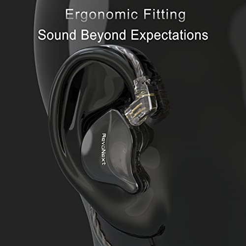 RevoNext in Ear Monitor Headphones HiFi Stereo Wired Earbuds with Microphone 2 Pin Detachable Cable IEM Earphones for Musicians Drummers Singers, Black - color: Black