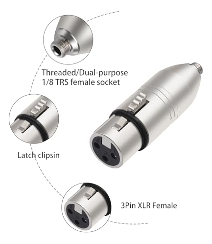 2Pack 1/8 TRS Female to 3Pin XLR Female Aduio Adapter,Balanced XLR to 3.5mm Converter for Mixer, Microphone, Power Amplifier - color: 1/8 F to XLR F