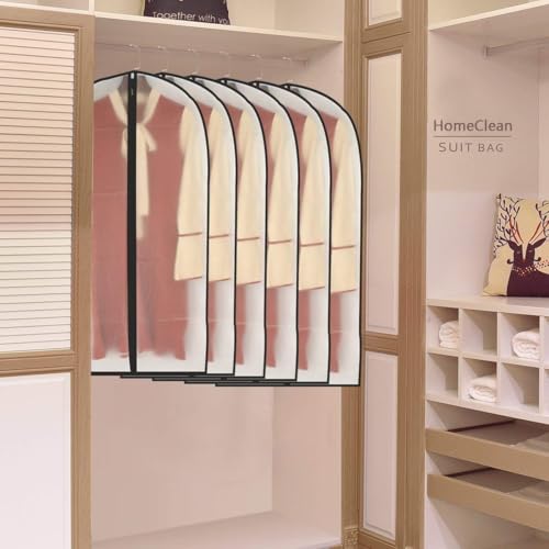 HomeClean Garment Bag (Set of 6) Plastic Garment Bags with Zipper Hanging Clothes Cover Dress Bag for Suits, Coats Closet (24'' x 40'', Black) - color: Black-Translucent, size: 24'' x 40''/6 Pack
