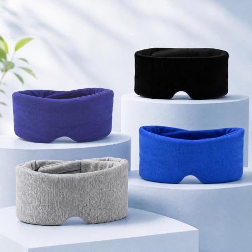 Cotton Sleep Eye Mask for Men and Women, 100% Blocking Light Sleeping Mask | Soft Zero Pressure Cooling Blackout Eye Masks for Sleep, Eye Covers for Sleeping fits All Heads Adjustable - color: Blue