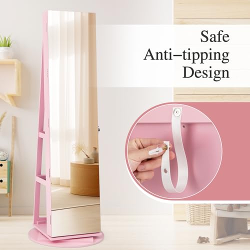 LOKO 360° Swivel Jewelry Cabinet, Lockable Jewelry Organizer (Pink) - color: Pink