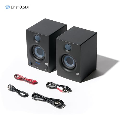 PreSonus Eris 3.5 Bluetooth Powered Studio Monitors, Pair | 50W, Woven-Composite Woofer, Silk-Dome Tweeter, Black - color: Black, size: 3.5" Bluetooth