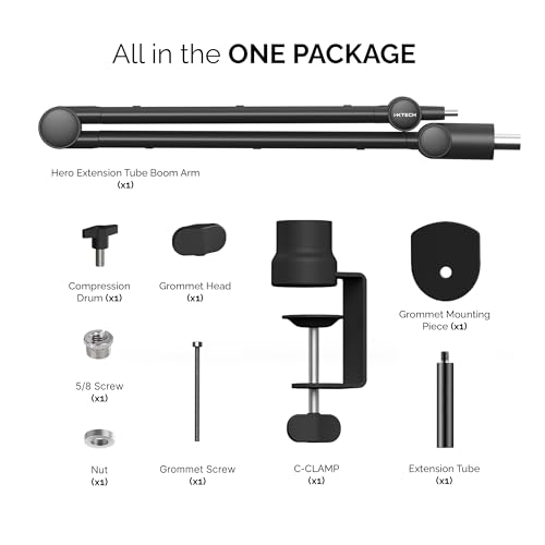 IXTECH Boom Arm Mic Stand with Extension Tube Upgraded Microphone Arm for Shure SM7B MV7 Blue Yeti Sturdy Stainless Steel Mic Arm Desk Stand Foldable Scissor Arm Microphone Mount for Podcast Gaming - color: With Extension Tube