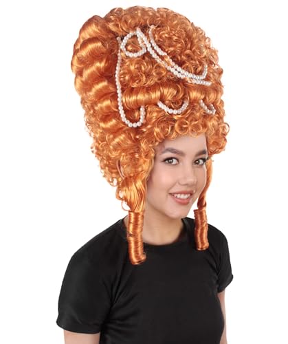 HPO Adult Women's Pumpkin Baroque French Revolution Queen Marry Wig, Best for Halloween, Flame-retardant Synthetic Fiber. - color: Golden Brown