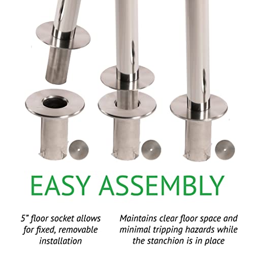 Montour Line CXlineR Post and Rope Stanchion, Fixed/Removable Base, (Satin Stainless Steel Post, Ball Top) - color: Ball Top, size: Satin Stainless Steel