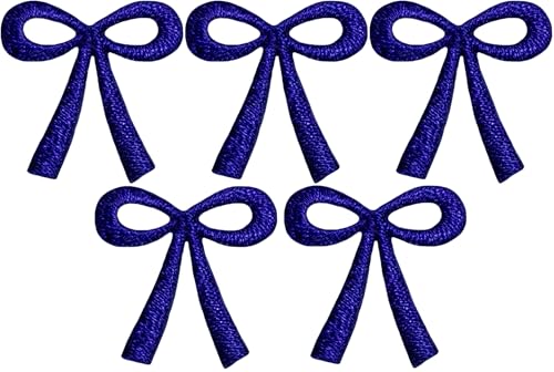 Set 5 of Small Cute Mini Ribbin Lovely Tie Bow Hair Rope Kids Children Tiny Decal Decorative Repair Clothing Bags Applique Sew Iron on Embroidered Patches (RIBBIN-01-MINI5) (Navy Blue) - color: Navy Blue