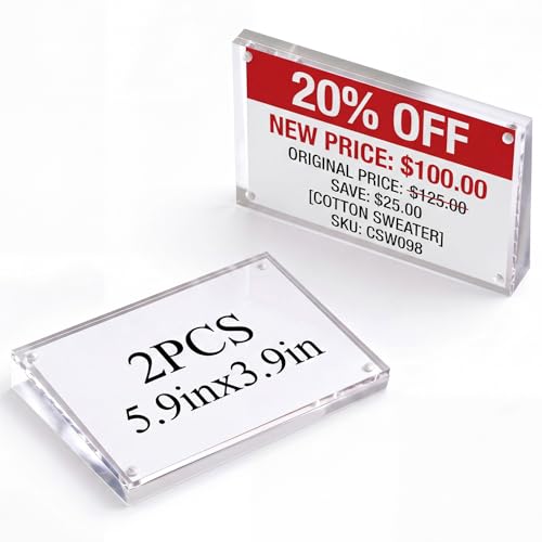 Novabright 2 Pack Acrylic Label Holders Price Tag Display Holders for Table Top Sign Store Retail Labeling Place Business Card Stands 5.9 x 3.9 Inches