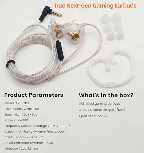 HJX QKZ AK6 SRS Wired IEM for Gaming Earbuds with MIC, in Ear Monitor Headphones, Deep Bass Sound, 1DD 11mm Dynamic Driver, IEM for Music Video Calling (Transparent) - color: transparent