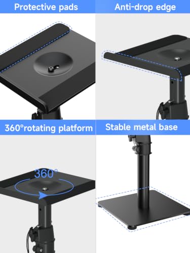 Suptek Desktop Speaker Stand Set, 9.6 x 8.8 inch Trays, 12-18" Height Adjustment and Tilt, Large Audio Holders for Computer and Bookshelf Speakers, Elevated Sound, 2 Pack, Black, SDM001TH - color: Black, size: 9.6" x 8.8" x 18"