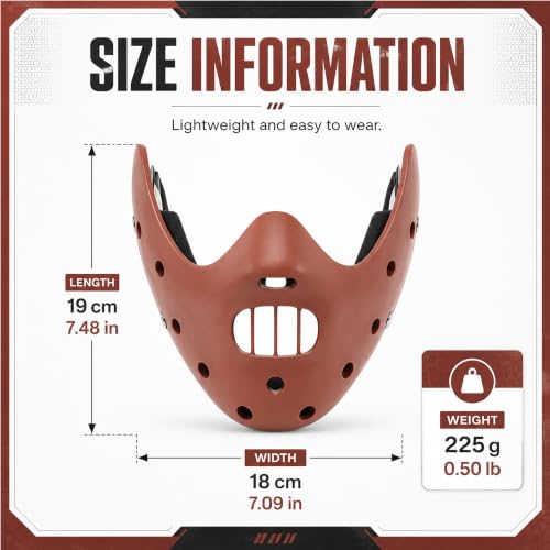 Hannibal Lecter Mask Cosplay The Silence of The Lambs Half Face Resin Mask | Halloween Costume Prop, Durable Resin, Sponge Pads, Adjustable Buckle Straps, Open Mouth Cage, Adult, for Role Play Party - color: Coffee