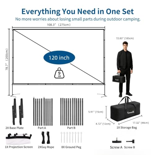 Outdoor Projector Screen with Stand, Portable 16:9 (120-inch) | 4K HD, Wrinkle-Free Display, Washable Fabric, Outdoor Ready, Easy Setup, Carry Bag Included
