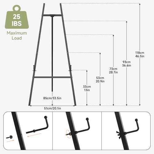 Easel Stand for Sign, Metal Display Easel with Adjustable Chain, Black | 4-Tier Height Art Easel for Painting for Painting, Wedding, Posters & Commercial Display - color: Black