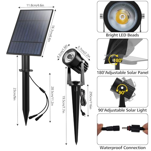 T-SUN Solar Spot Lights Outdoor, Dual Head Solar Spotlights, Warm White - color: Warm White, size: 2-IN-1