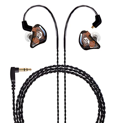 BASN Bsinger BC100 in Ear Monitor Headphone with Dual Drivers, Clear Brown | Noise Isolation Dynamic Drivers IEM Earphone with Detachable MMCX Cable for Singer Musician Drummer,Secure Fit Gaming Earbud - color: Brown