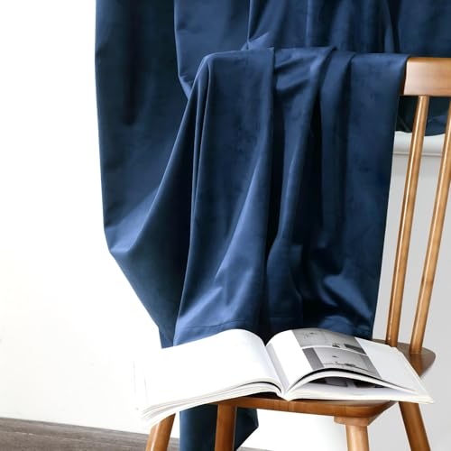 Blue Velvet Curtains Rod Bag Style 52" W x 84" L (Pack of 2) | Soft and Lightweight Perfect For Living Rooms and Bedrooms With Rod Pockets - color: Blue, size: 52"W x 84"L (Pack of 2)