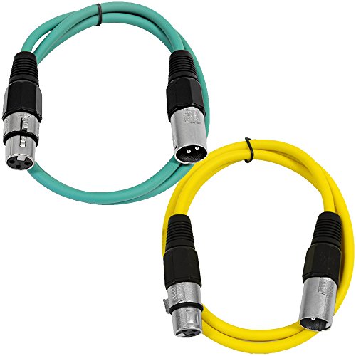 Seismic Audio - SAXLX-2-2 Pack of 2' XLR Male to XLR Female Patch Cables - Balanced - 2 Foot Patch Cord - Green and Yellow - color: Green and Yellow