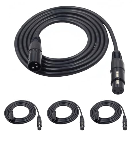 25ft DMX Cable, Flexible 3 Pin XLR Cables, Professional Gold-Plated Male to Female DMX Cables for Stage Lighting Moving Head Lights Audio DJ Equipment (4 Pack)