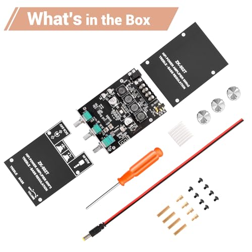 Daakro ZK-502T Bluetooth Amplifier Board,50W+50W 2.0 Channel Amp Board with Treble and Bass Control,DC 12-24V, Bluetooth and AUX Inputs, Audio Amp Board for Home DIY Wireless Speakers, Password Free - color: ZK-502T