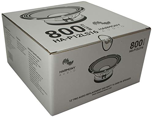 Harmony Audio 12" Replacement PA Subwoofer 800W 16 Ohm 90oz Magnet Woofer | High-power raw driver upgrade, restores blown pro speaker cabinets, deep bass for DJ and club rigs, 12 inch size - size: 16 Ohm, style: Single Pack