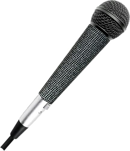 Black Vocal Microphone with XLR Cable and Silver Rhinestone Sleeve | Wired Mic Focuses Vocals With Cardioid Pickup; 11.5-Ft Lead with Silver Mic Cover and Grill Band Suit Karaoke Or Parties